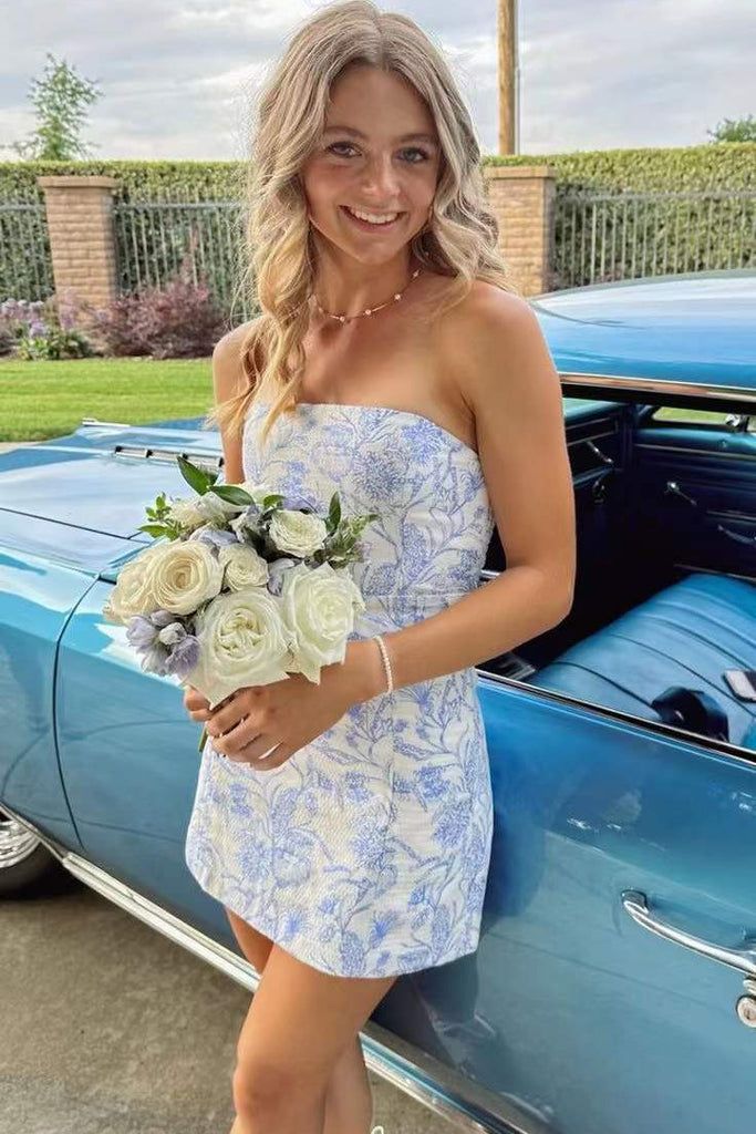 Cute Blue Strapless Sheath Short Party Dress Cocktail Dress Homecoming Dress DP6429