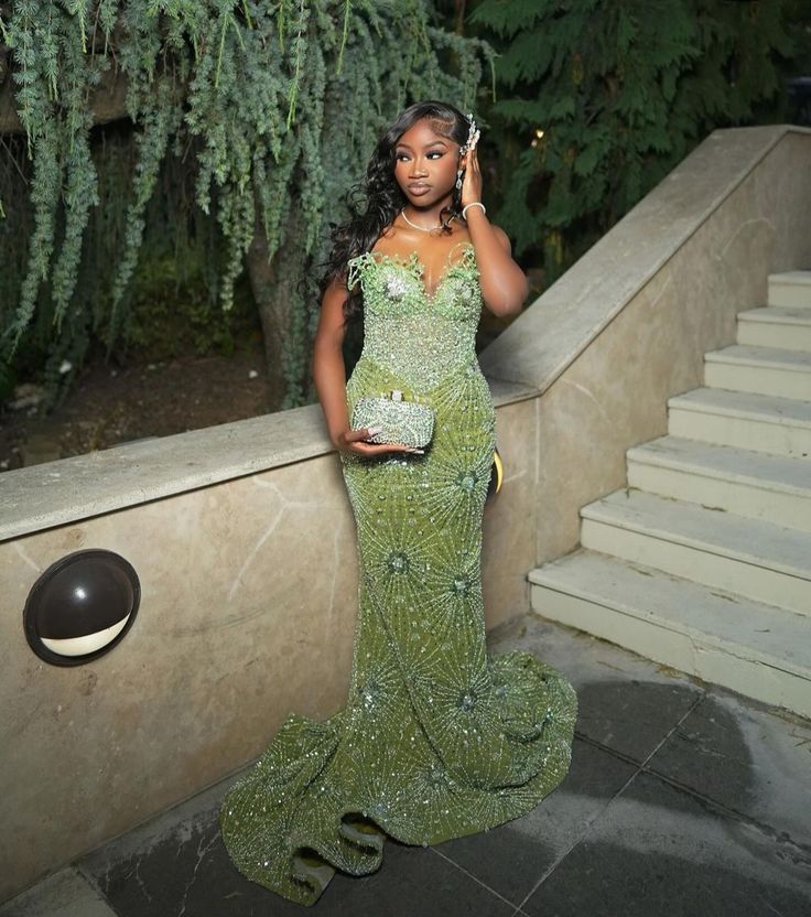 Gorgeous Green Beaded Prom Dress Long Sweetheart Evening Dress Mermaid Formal Dress, DP6578
