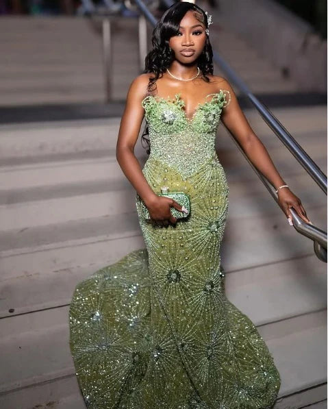 Gorgeous Green Beaded Prom Dress Long Sweetheart Evening Dress Mermaid Formal Dress, DP6578