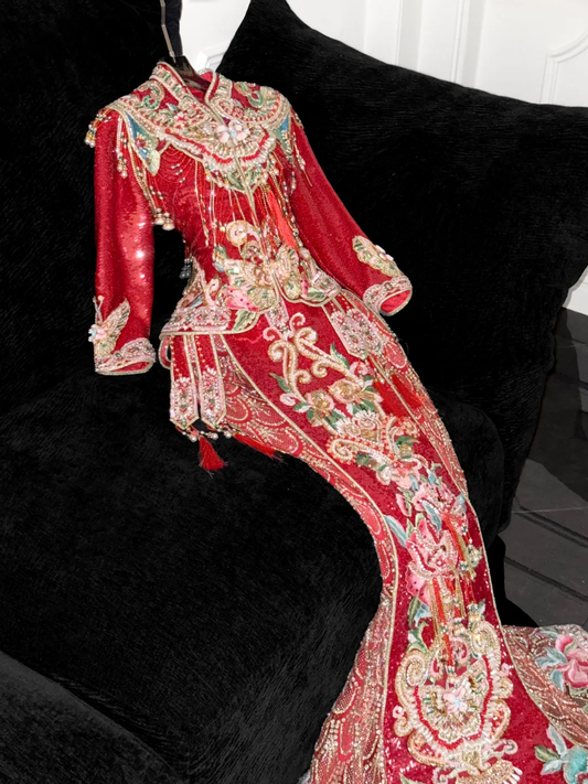 Superbe robe de soirée sirène à paillettes et perles scintillantes, tenue de mariage brodée exquise, robe de bal DP6176