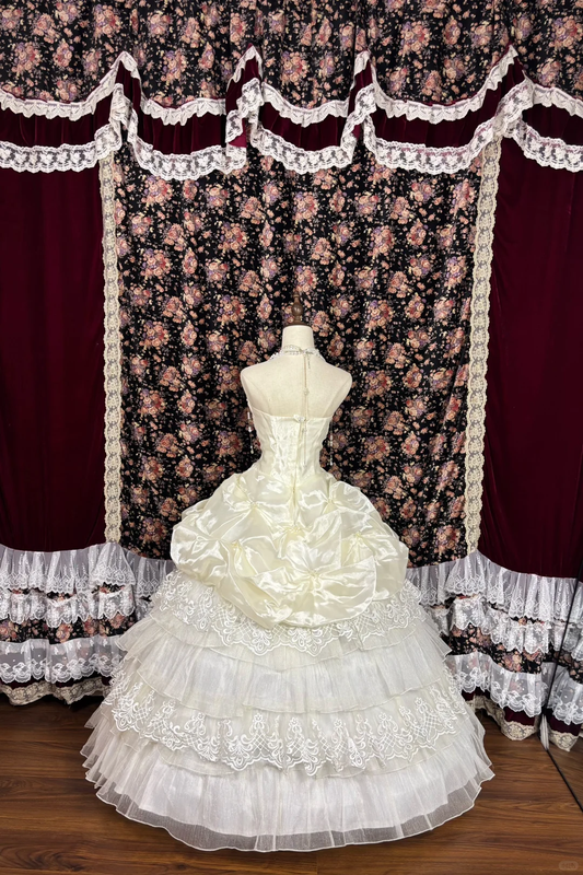 Retro Strapless Beading A-Line Tiered Tulle Quinceanera Dresses Evening Ball Gowns, DP5911