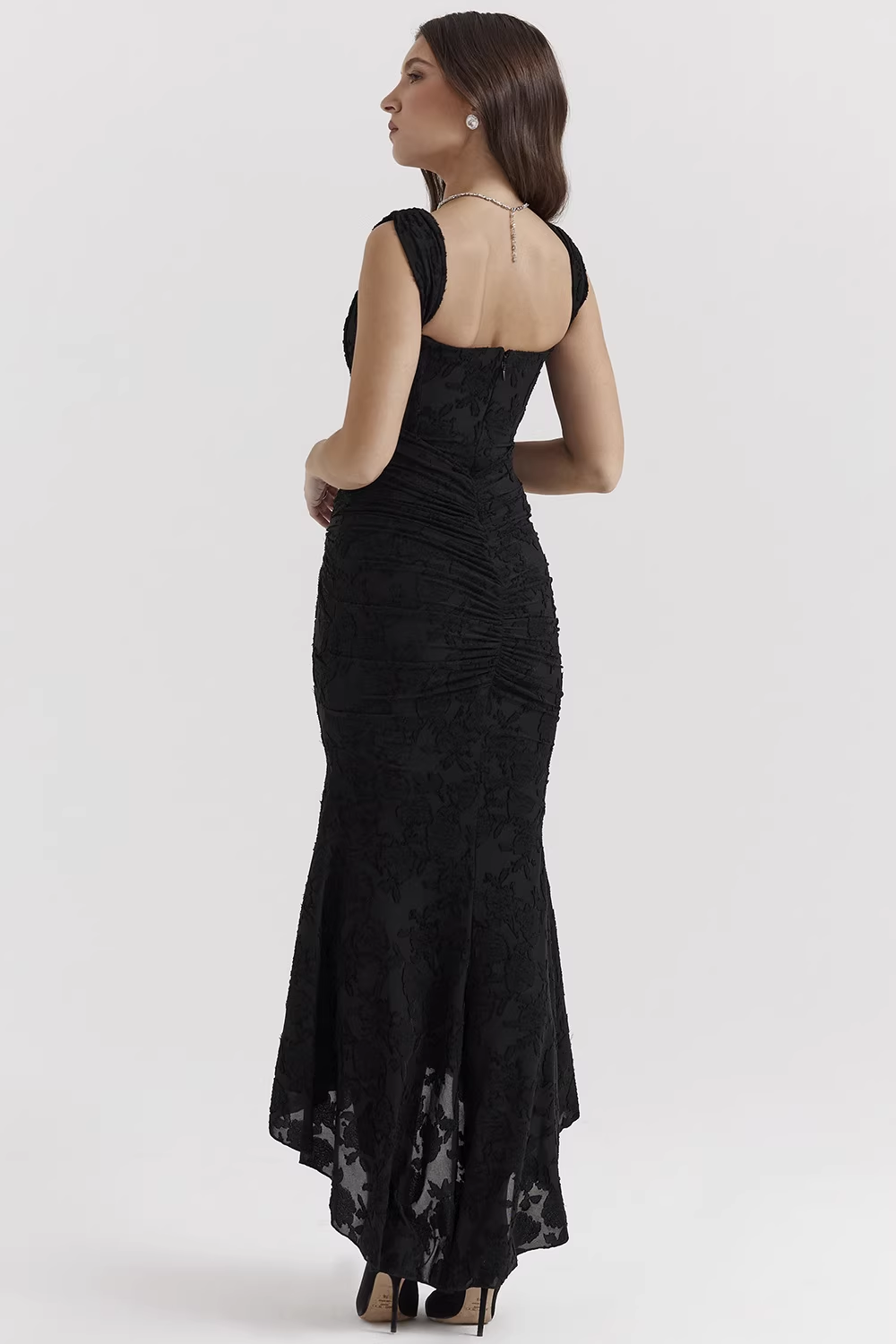 Elegant Off-the-Shoulder Lace Mermaid Prom Gown Ruched Evening Dress DP8146