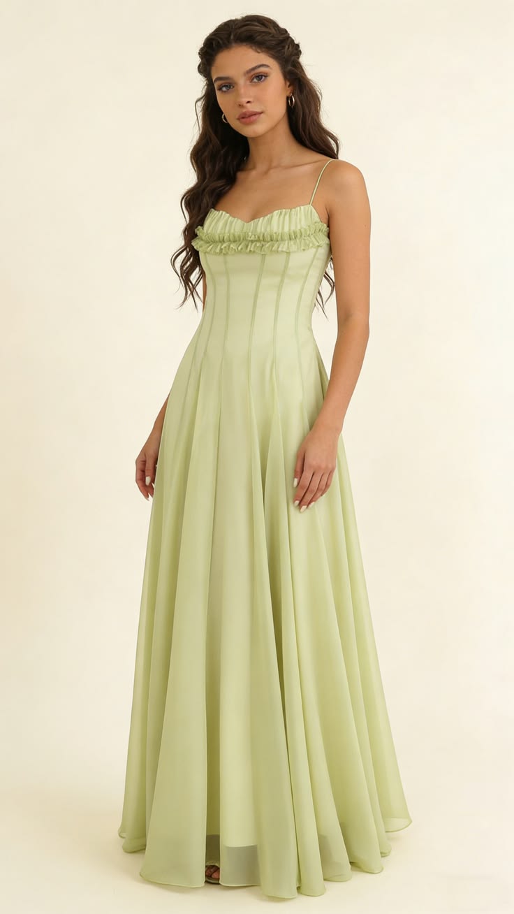 Vintage Sage Green Spaghetti Strap A-Line Evening Gown DP8272