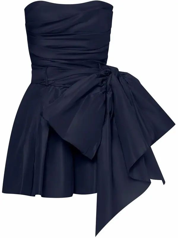 Vintage Navy Blue Strapless Bowkont Short Party Dress Homecoming Dress DP2746