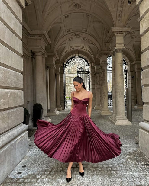 Burgundy Spaghetti Straps A-Line Long Party Dress Birthday Outfits, DP3334