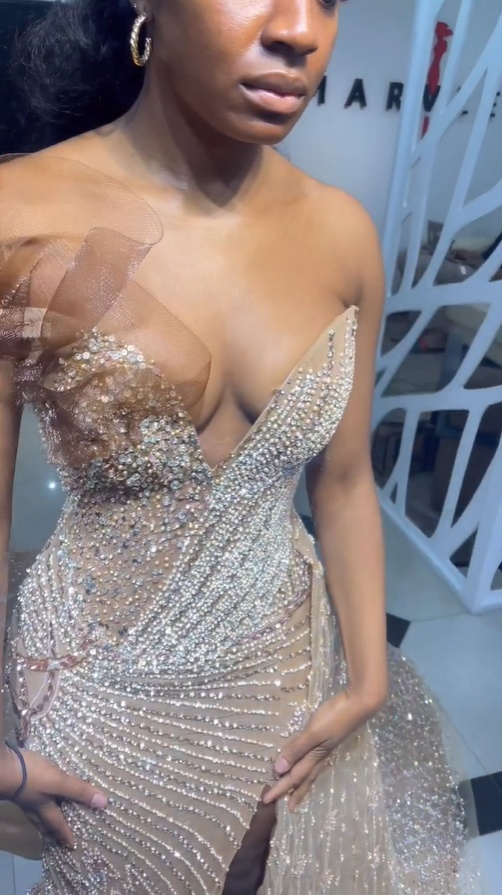 Luxury Beaded Mermaid Evening Gown Gold Sparkle Tulle Formal Prom Dress DP5002