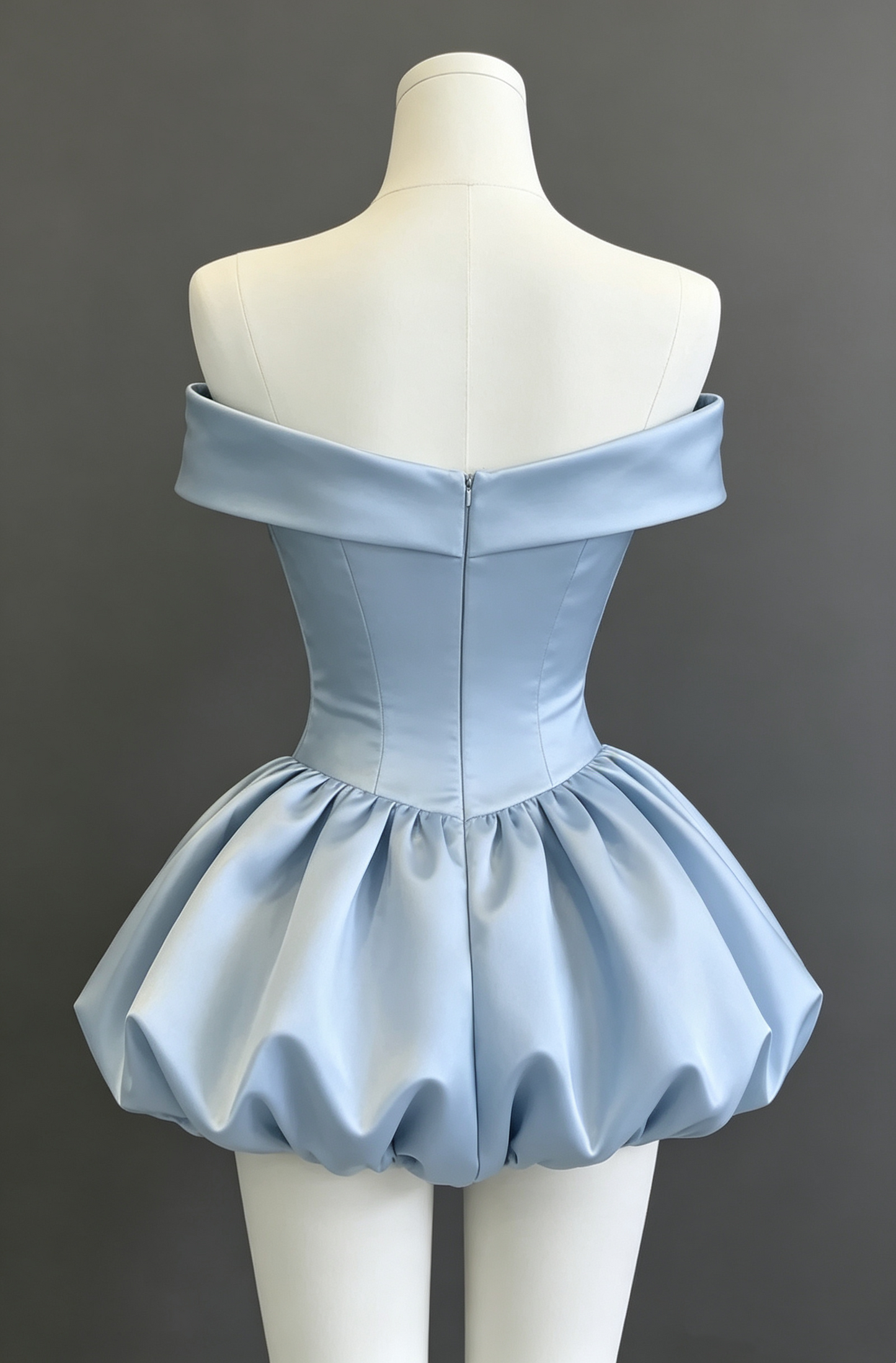 Vinatge Light Blue Satin Off-the-Shoulder Mini Bubble Puff A-Line Homecoming Dress DP8752