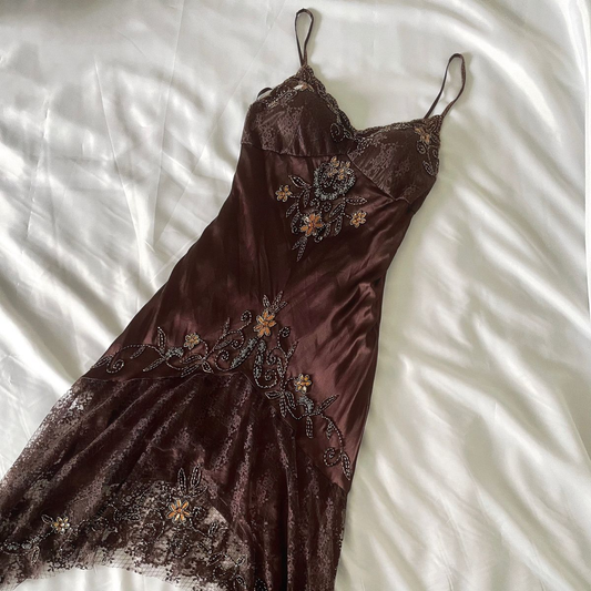 Vintage Spaghetti Straps Lace Beading Charming Evening Dress, DP2509