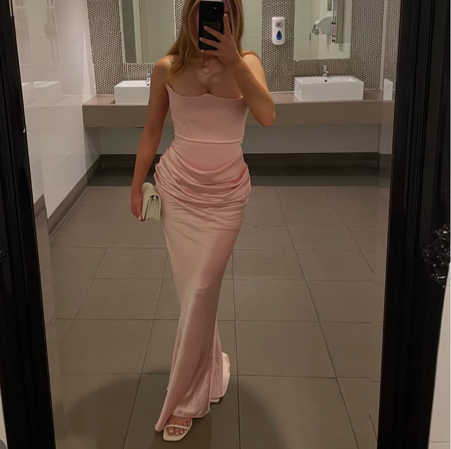White Strapless Mermaid Satin Long Evening Party Dress, DP3757