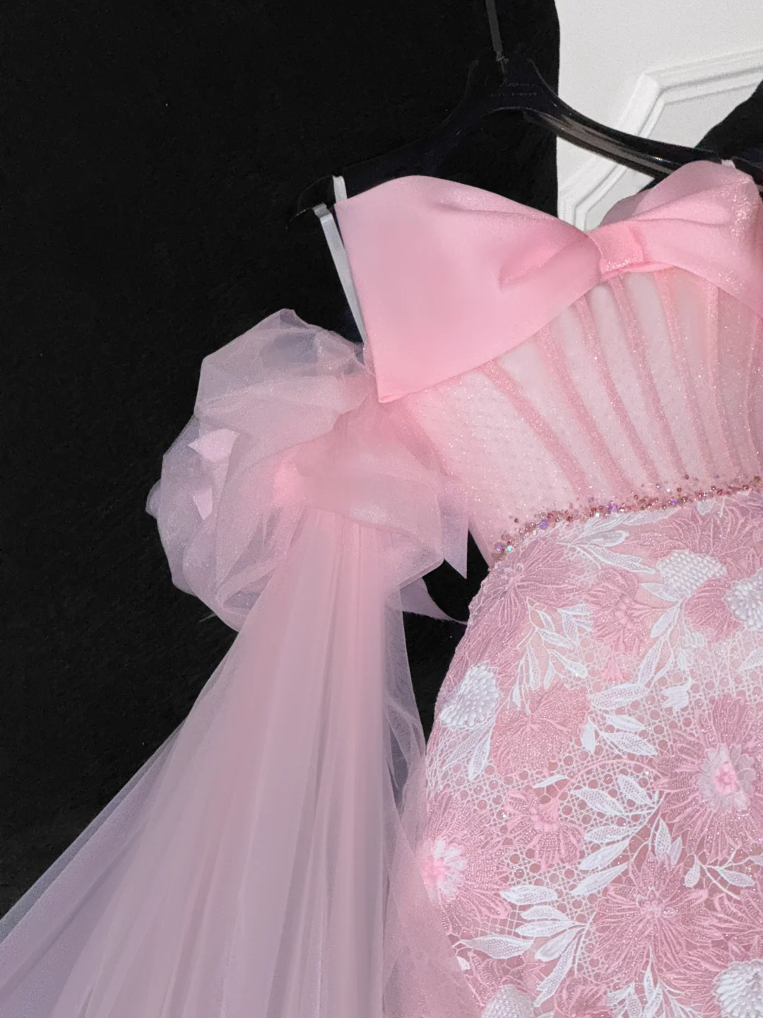 Vintage Pink Applique Bow Design A-Line Prom Dress Evening Dress DP6223