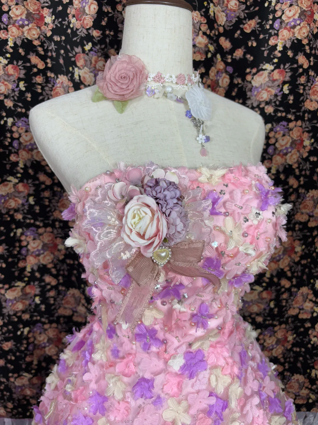 Gorgeous Applique Floral Sweet 16 Quinceanera Strapless A-Line Floor-length Tiered Prom Dress Evening Dress Ball Gown DP6418