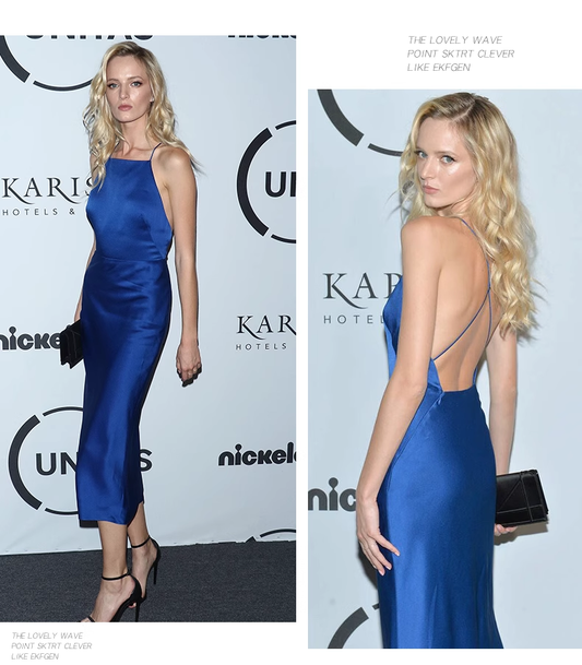 Marineblaues A-Linien-Partykleid im Vintage-Stil mit Spaghettiträgern, DP5906