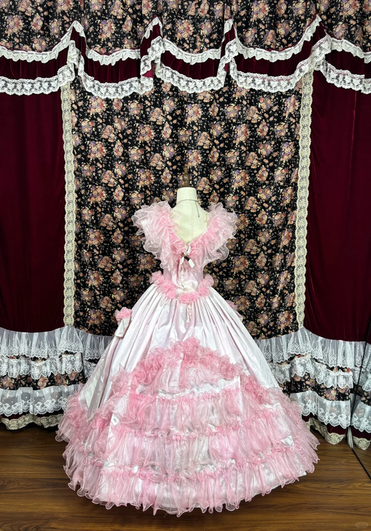 Vintage Pink Satin Tulle 3D Flowers Off-the-shoulder Sweet 16 Quinceanera A-Line Evening Dress Ball Gown DP6271