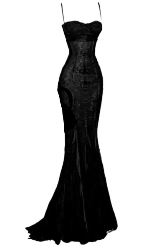 Charming Black Straps Mermaid Lace Long Party Dress Evening Gown, DP3416