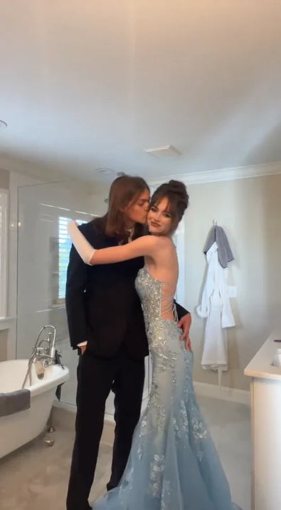 Robe de bal sirène à paillettes bleu brillant vintage, robe de soirée longue et formelle DP6648