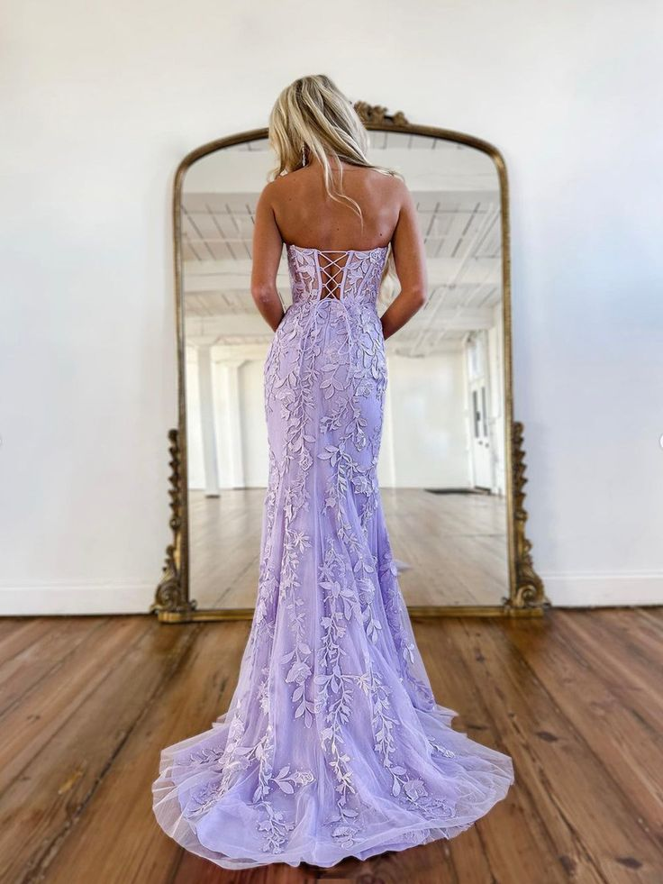 Robe de soirée longue sans manches style sirène violette, décolleté en cœur, DP0152