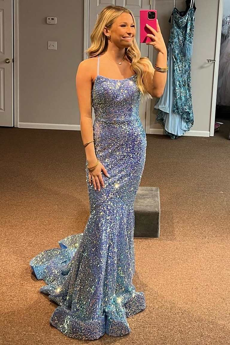 Periwinkle Sequin Lace-Up Back Mermaid Long Prom Dress,DP026 DSProm Periwinkle Sequin Lace-Up Back Mermaid Long Prom Dress,DP026 DSProm
