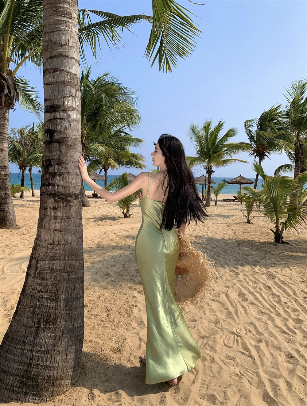 Vintage Green Floral Mermaid Spaghetti Strap Design Satin Prom Dress Evening Dress DP6235