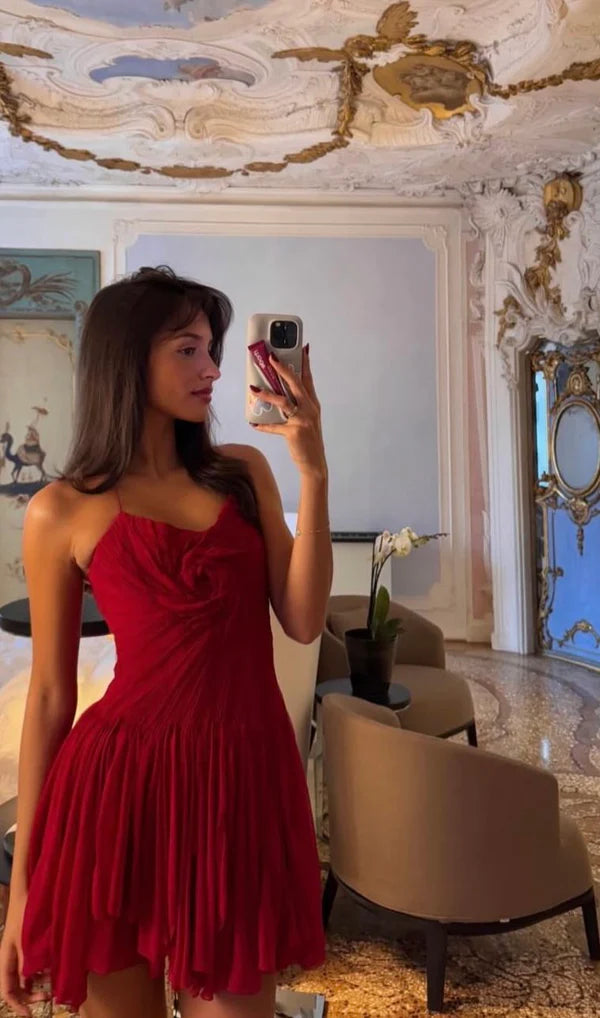 Vintage Burgundy Pleated Short A-Line Party Dress Cocktail Dress Homecoming Dress DP6498