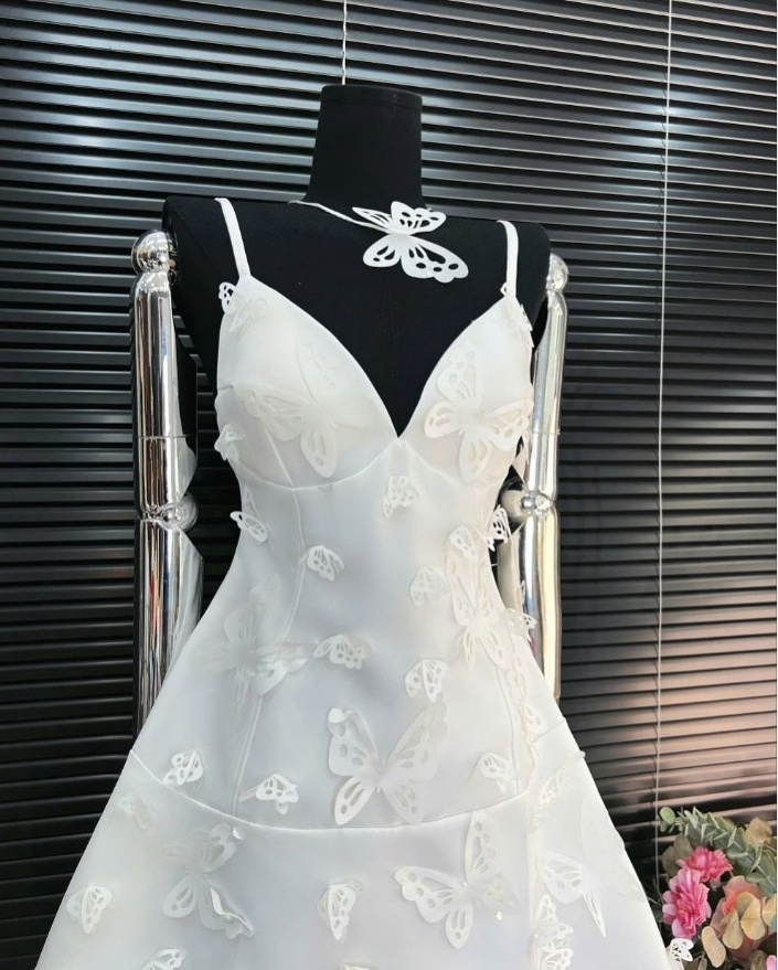 White V Neck Straps Appliques Mini Homecoming Dress Birthday Outfits, DP3126