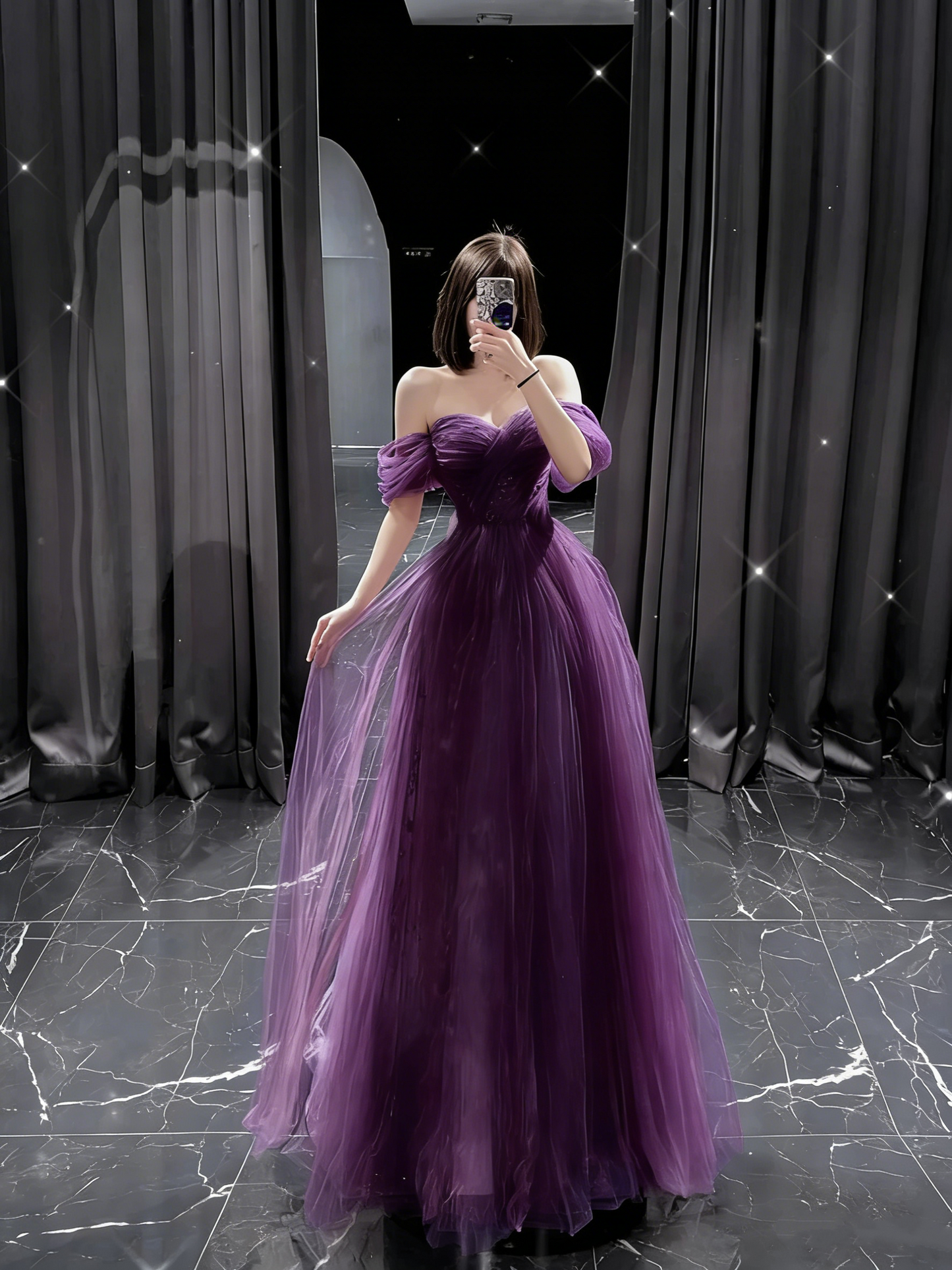 Glamorous Pink Off-the-Shoulder A-Line Tulle Long Prom Dress Evening Gown DP3965