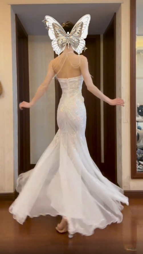 Stunning White Strapless Mermaid Beading Birthday Outfits Evening Dresses, DP5160