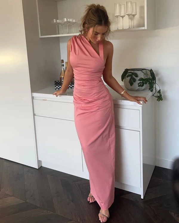 Pink Sheath Elegant Long Wedding Guest Dress, DP2638