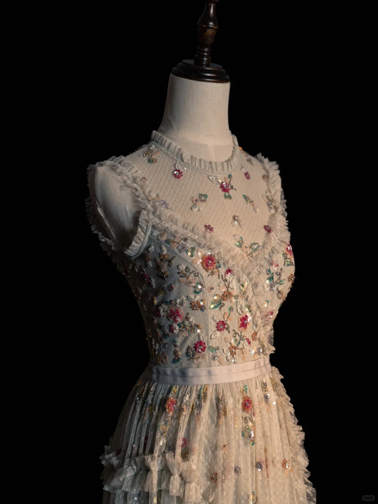 Gorgeous Sleeveless A-Line Sequins Tulle Long Prom Dress Evening Gowns, DP5219