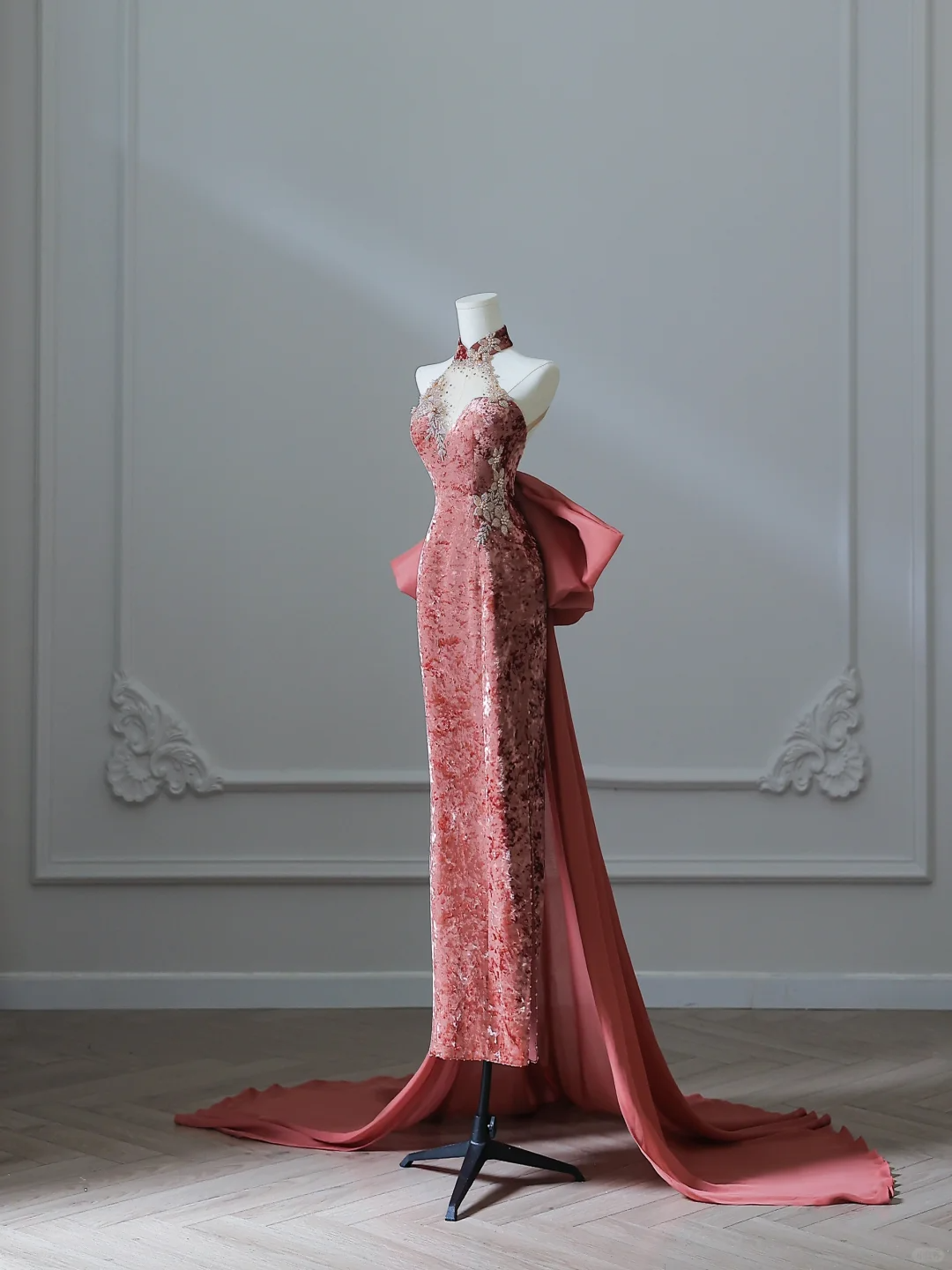 Elegant Halter Backless Sheath Velvet Long Formal Prom Dresses Evening Gowns, DP5144