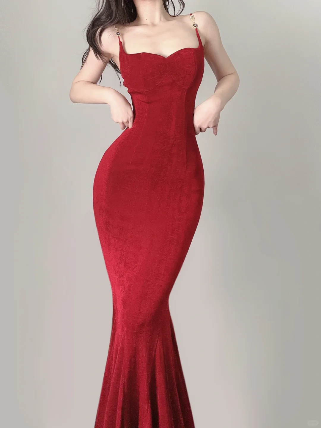 Sexy Rote Spaghettiträger Meerjungfrau Langes Partykleid Abendkleid, DP5372