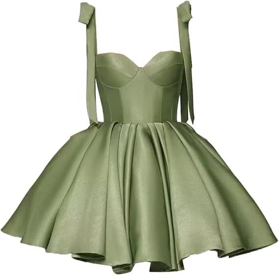 Green Straps A-Line Satin Short Party Dresses Homecoming Dresses, DP5740