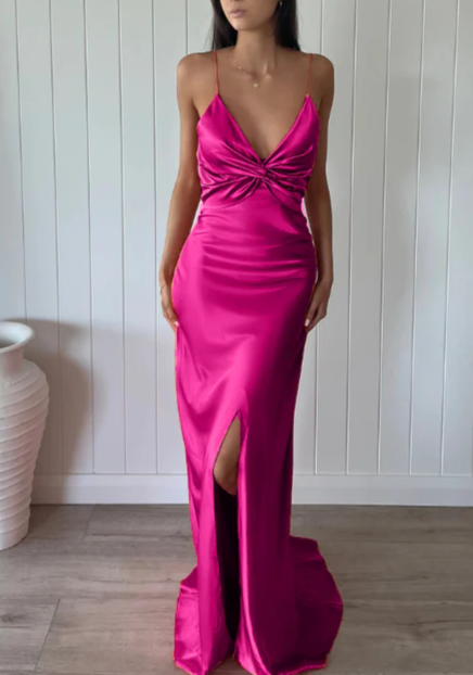 Light Yellow V Neck Straps Long Party Dress Wedding Guest Dress, DP2791