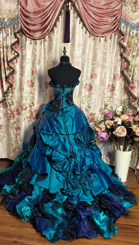 Gorgeous Strapless Satin Ruffles Sweet 16 Quinceanera A-Line Evening Dress Ball Gown DP6287