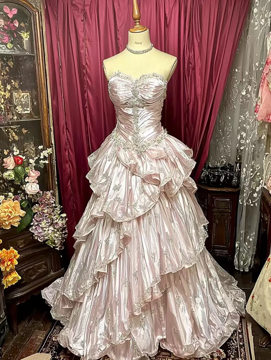 Retro Pink Sweetheart A-Line Beading Formal Prom Dress Birthday Ball Gown, DP5415