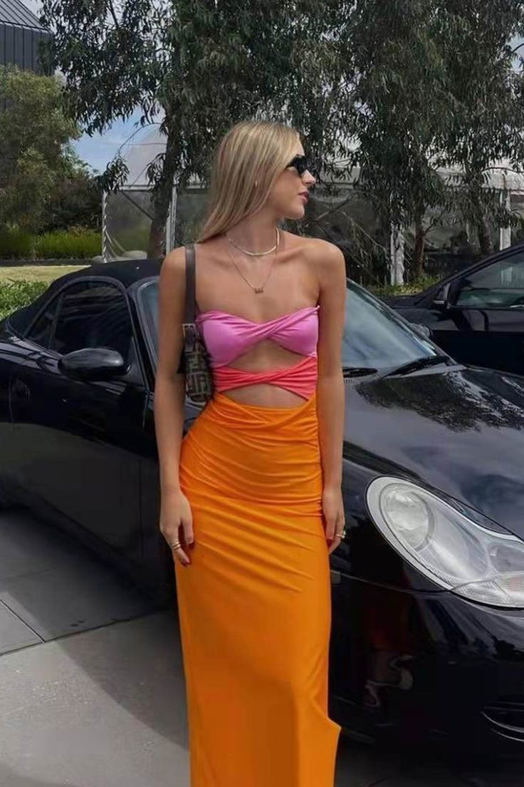 Orange Sweetheart Strapless Sheath Simple Party Dress, DP2339