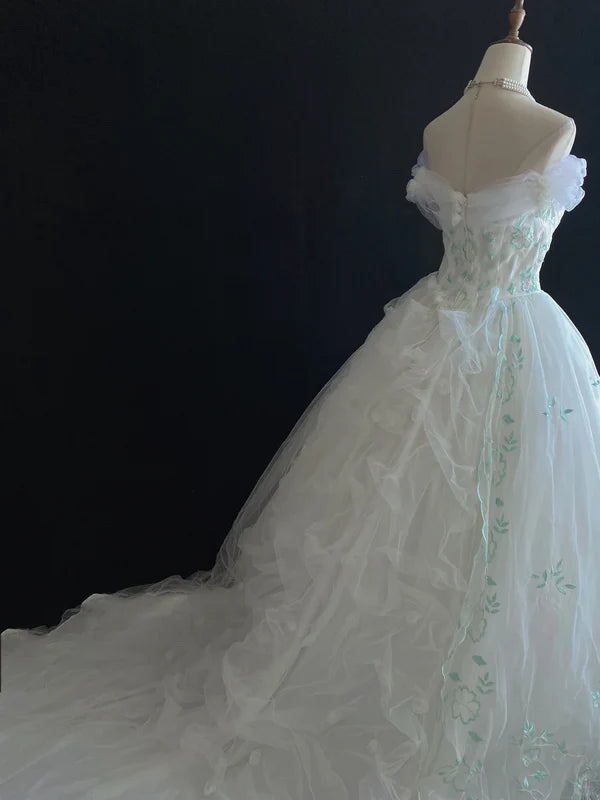 Retro Embroidery Off-the-shoulder Chiffon Tulle Sweet 16 Quinceanera A-Line Evening Dress Ball Gown DP6288