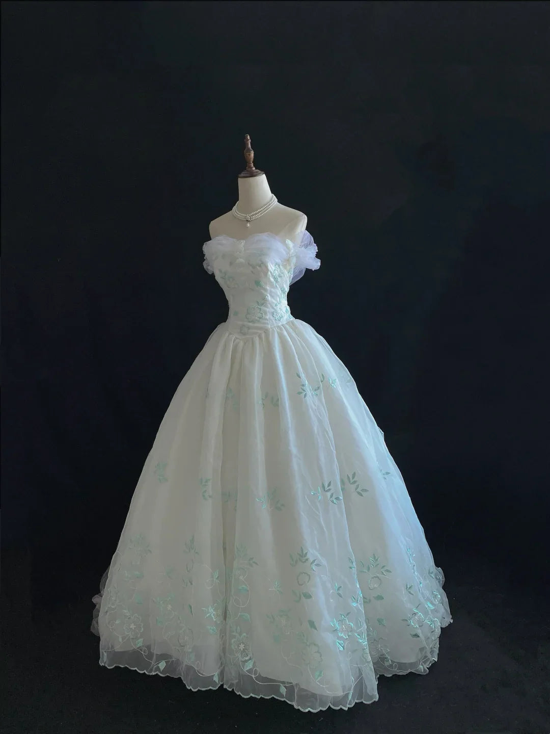Retro Embroidery Off-the-shoulder Chiffon Tulle Sweet 16 Quinceanera A-Line Evening Dress Ball Gown DP6288
