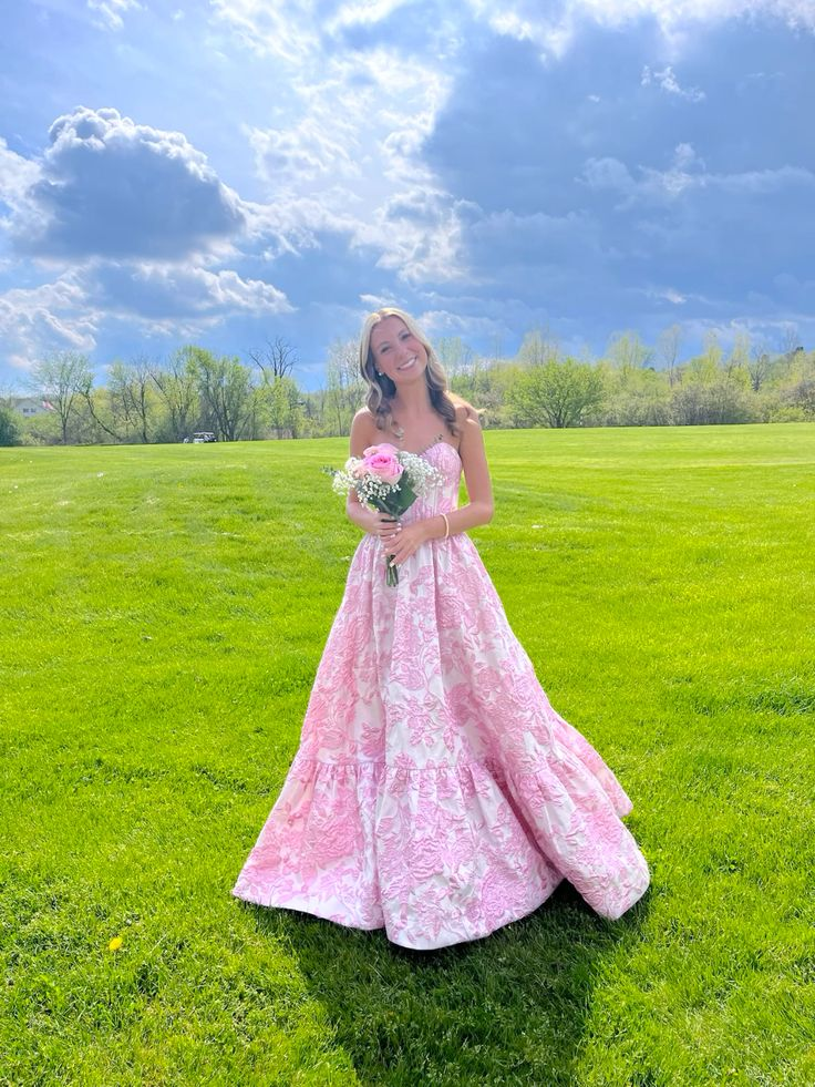 Robe longue de soirée rose à fleurs en forme de cœur, coupe trapèze, robe d'anniversaire, DP2766