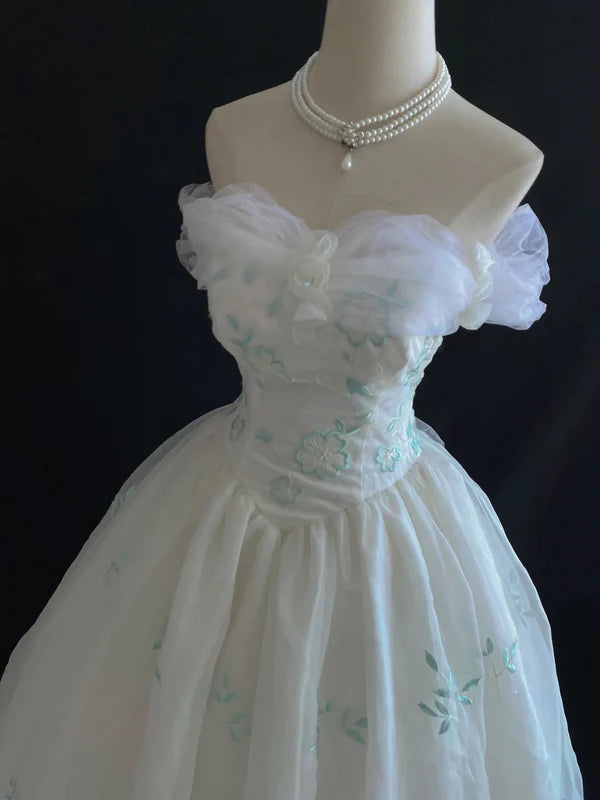 Retro Embroidery Off-the-shoulder Chiffon Tulle Sweet 16 Quinceanera A-Line Evening Dress Ball Gown DP6288