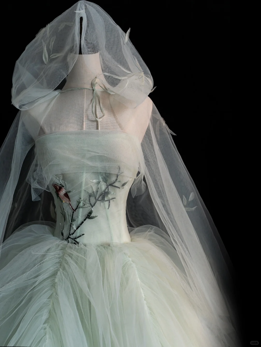 Dreamy Mint Green Strapless A-Line Tulle Prom Dress Sweet 16 Birthday Ball Gown, DP5231