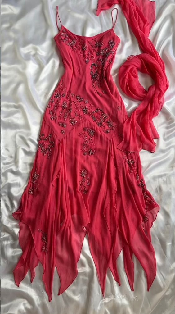 Robe de soirée vintage à bretelles et volants, longue robe de bal rouge ornée de perles, DP3270