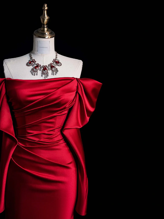 Charming Red Mermaid Satin Long Evening Party Dress Birthday Outfits, DP5253