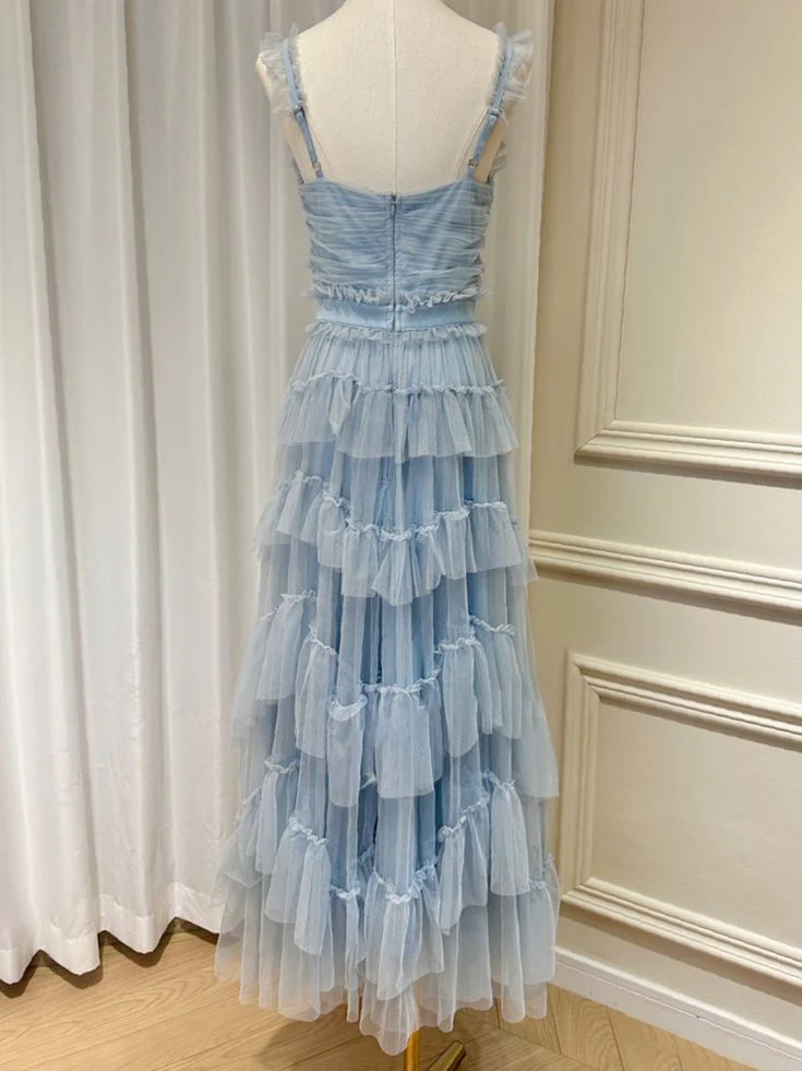 Light Blue A-Line Tulle Tiered Cute Prom Dress Party Gown, DP2561
