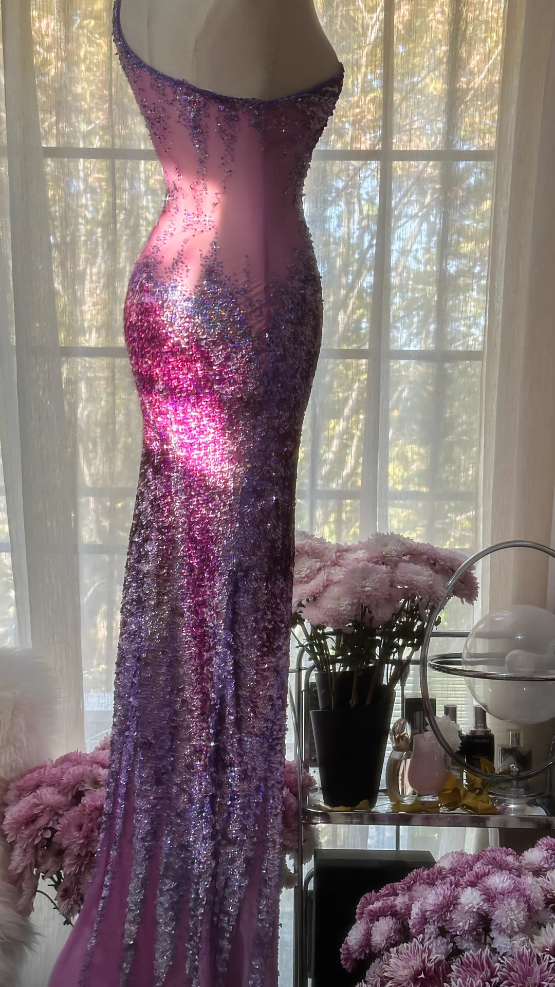 Lila One-Shoulder Pailletten Meerjungfrau Langes Ballkleid Vintage Partykleid, DP5284