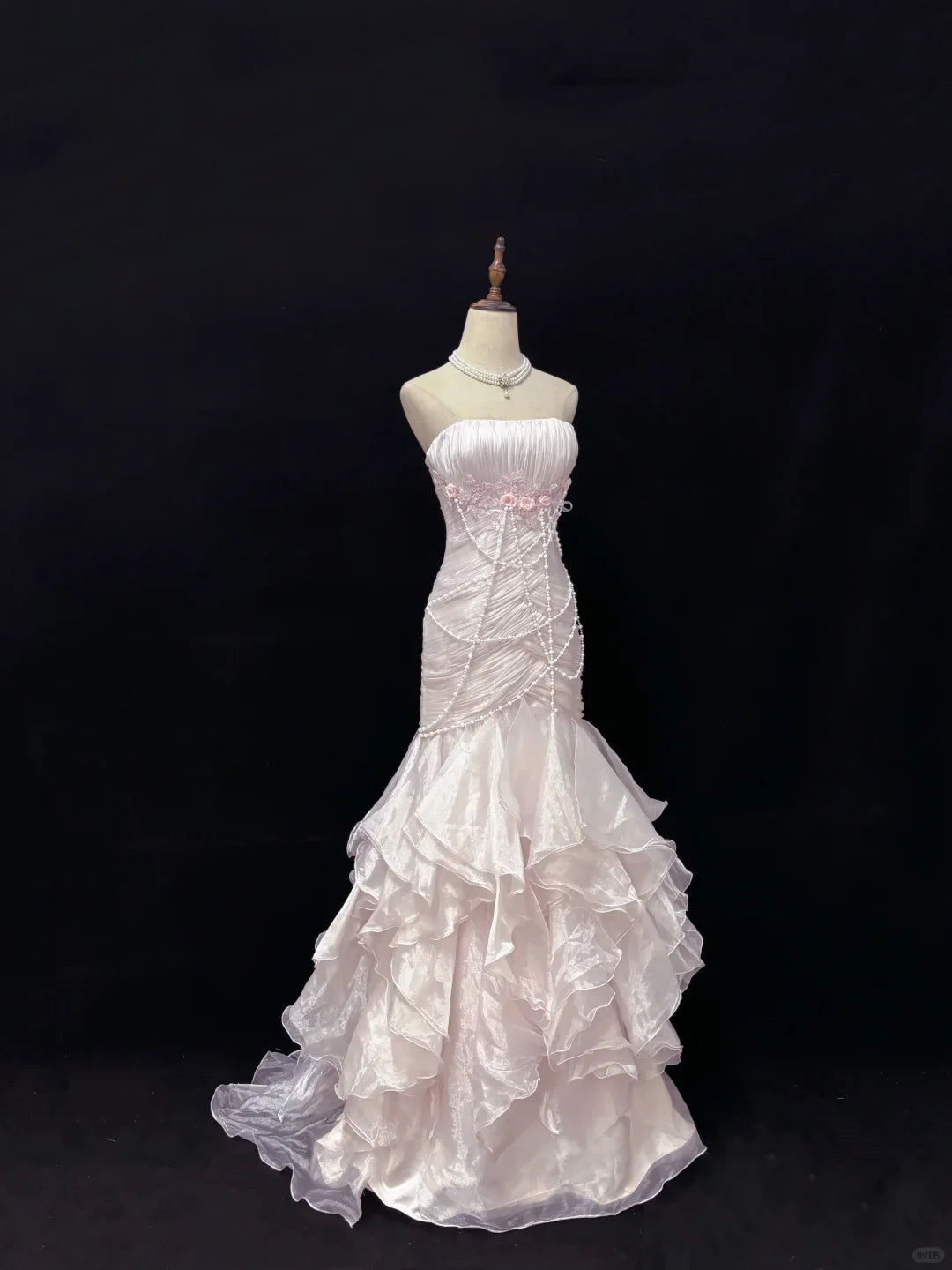 Elegant Light Pink Strapless Chiffon Sweet 16 Quinceanera Mermaid Evening Dress Ball Gown DP6289