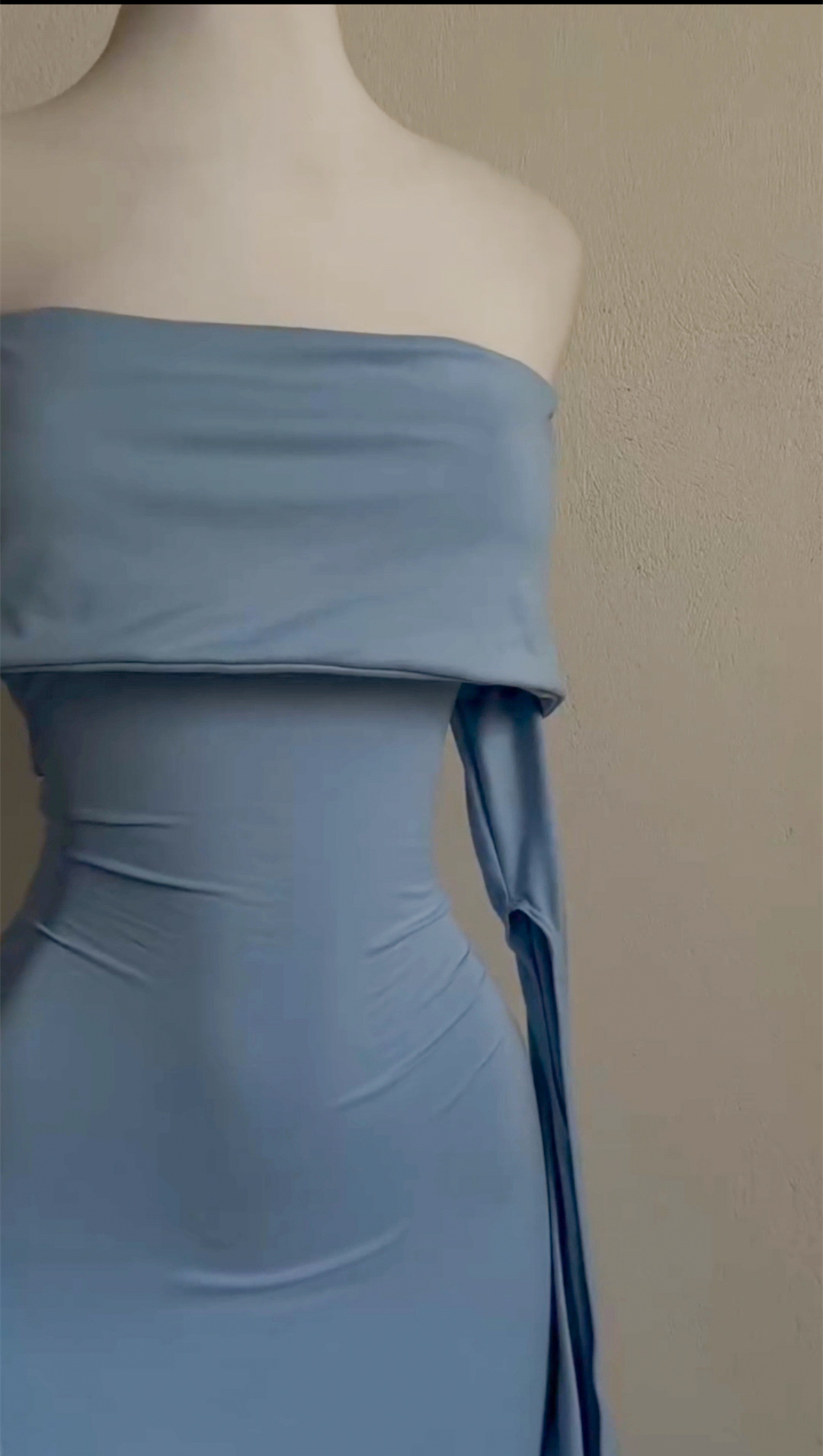 Robe de soirée longue sirène bleu poudré à épaules dénudées pour femme, DP3158