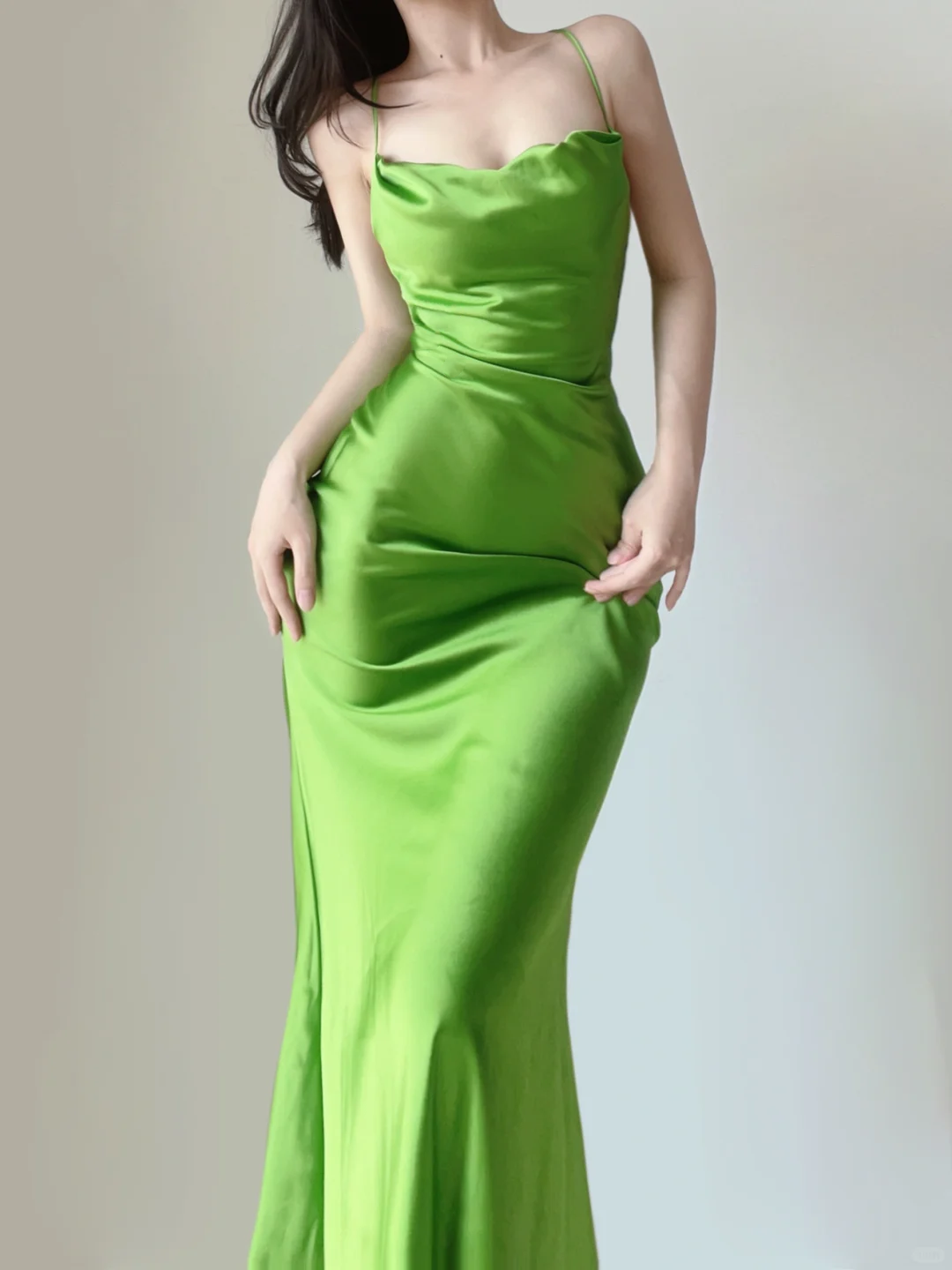Apple Green Straps Mermaid Satin Long Party Dress Simple Evening Dress, DP5376