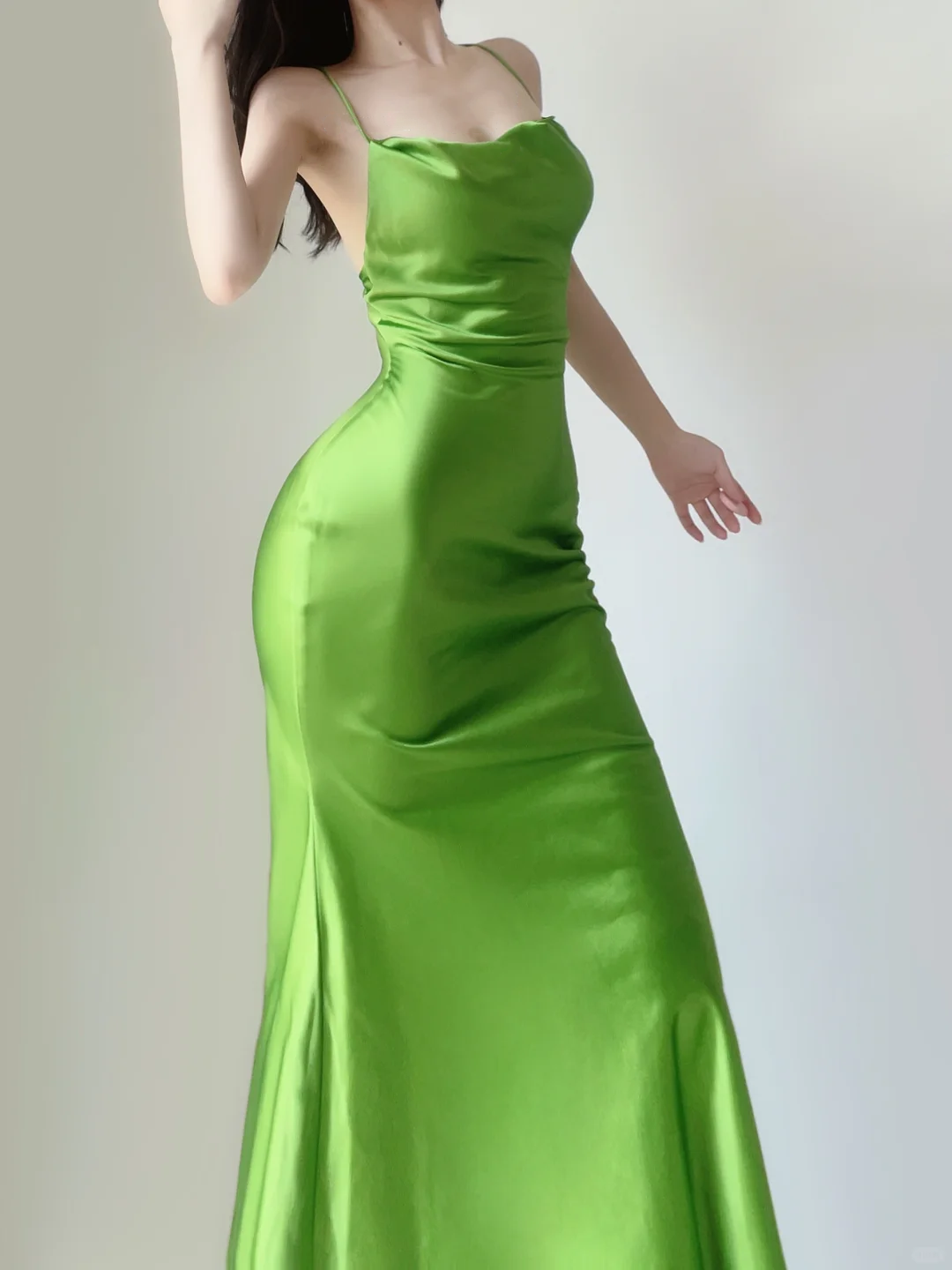 Apple Green Straps Mermaid Satin Long Party Dress Simple Evening Dress, DP5376