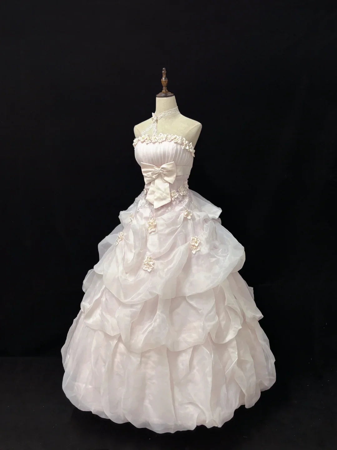 Elegant Light Pink Strapless Satin Sweet 16 Quinceanera A-Line Evening Dress Ball Gown DP6290
