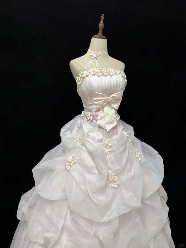 Elegant Light Pink Strapless Satin Sweet 16 Quinceanera A-Line Evening Dress Ball Gown DP6290